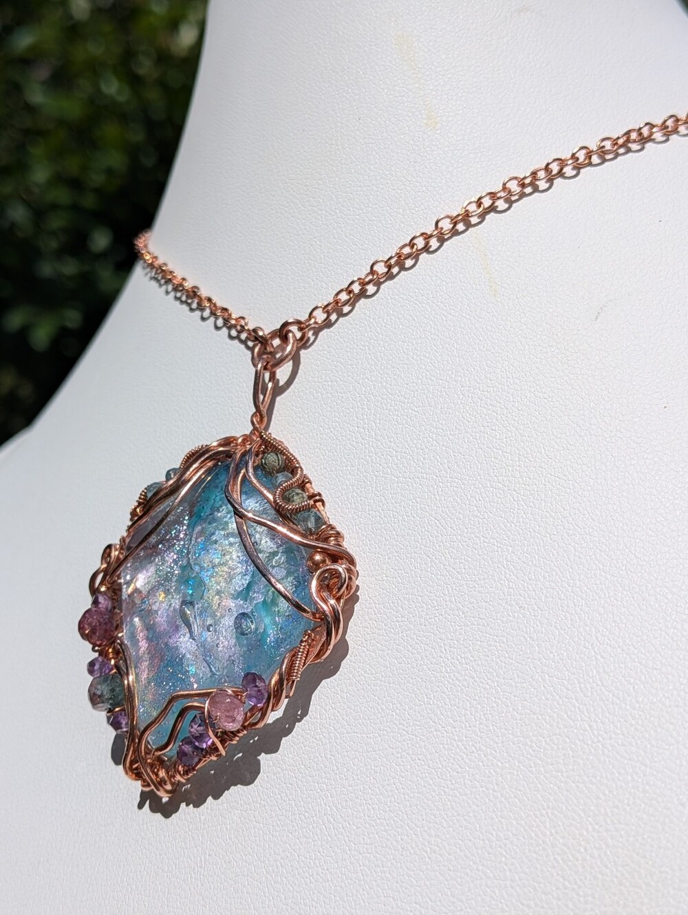 Mermaid Goddess Pendant Artisan Crafted Copper Wire Wrap Design On Copper Chain - Picture 12 of 16
